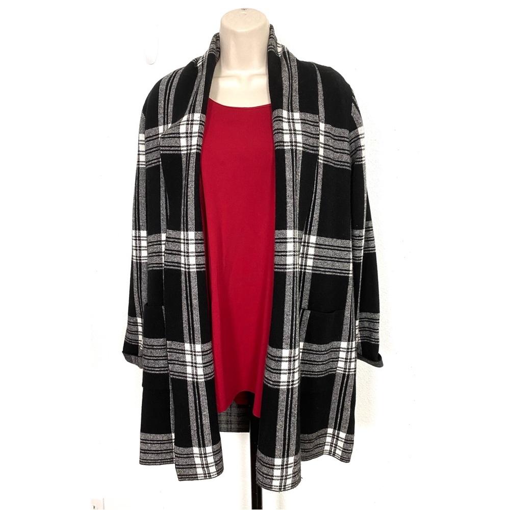 Max Studio Black and White Long Cardigan Open Front Size S